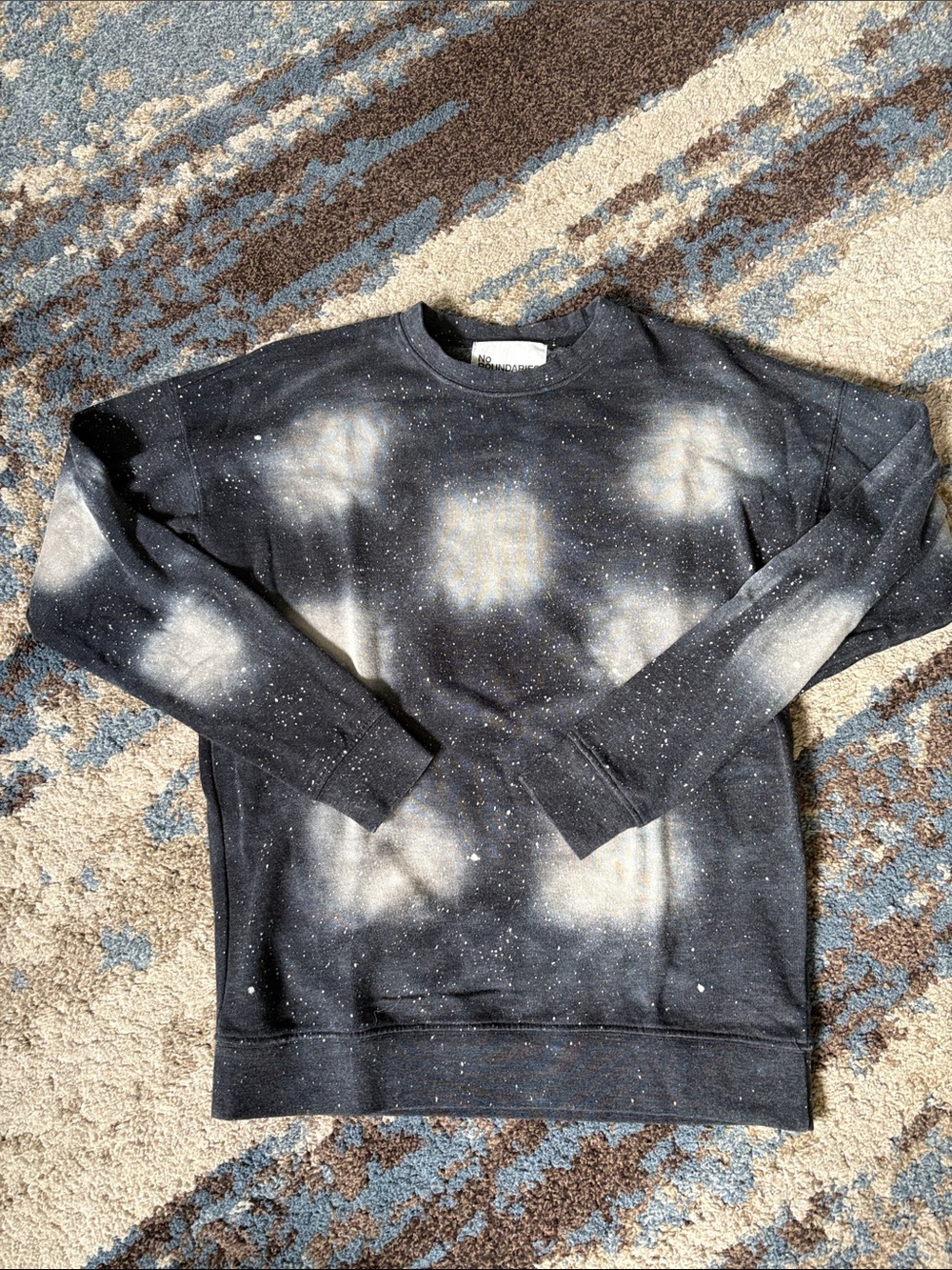 No Boundaries Black and White Bleached Crewneck Sweatshirt